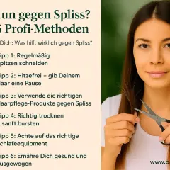 Frau schneidet sich die Spitzen, um Spliss zu bekämpfen. Die Liste zeigt 6 Profi-Methoden gegen Spliss.