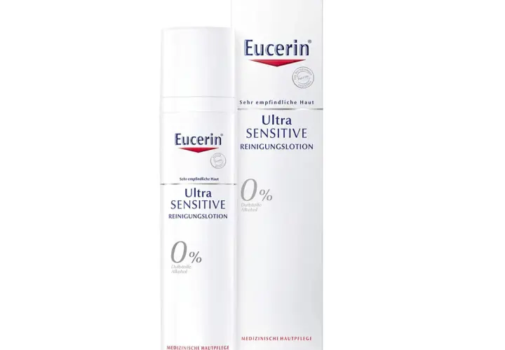 Eucerin Ultra Sensitive Reinigungslotion für sehr empfindliche Haut, ohne Duftstoffe und Alkohol. Hilft bei trockener fettiger Haut.
