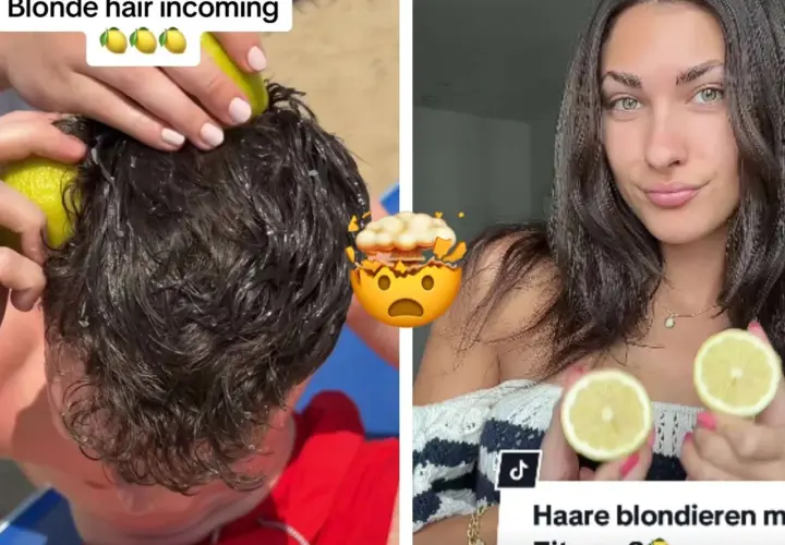 Vorher-Nachher-Vergleich: Dunkle Haare werden mit Zitronensaft aufgehellt.