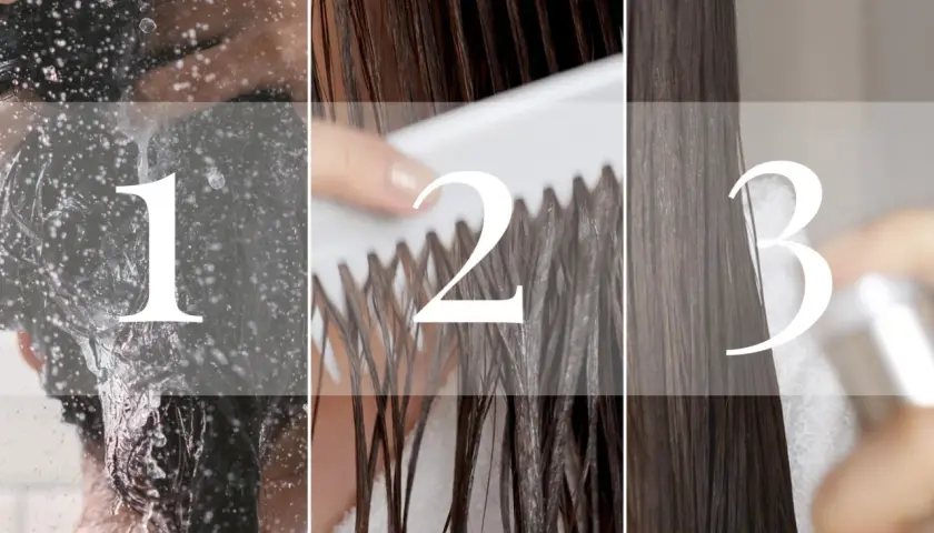 Schritt 1: Haare nass machen. Schritt 2: Haare kämmen. Schritt 3: Haarpflege-Spray auftragen. Deine tägliche hair care routine für gesundes Haar.