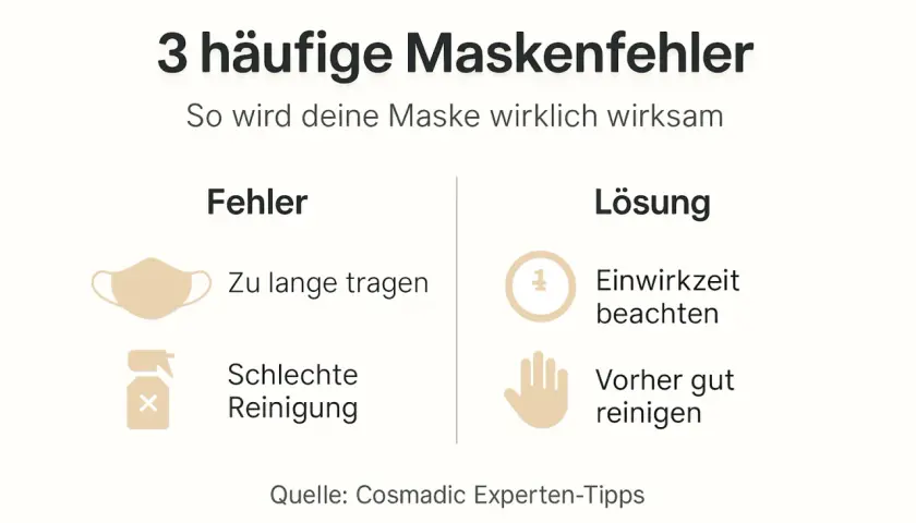 3 häufige Maskenfehler: Zu lange tragen & schlechte Reinigung. Was bringen Gesichtsmasken? Einwirkzeit beachten, vorher gut reinigen.