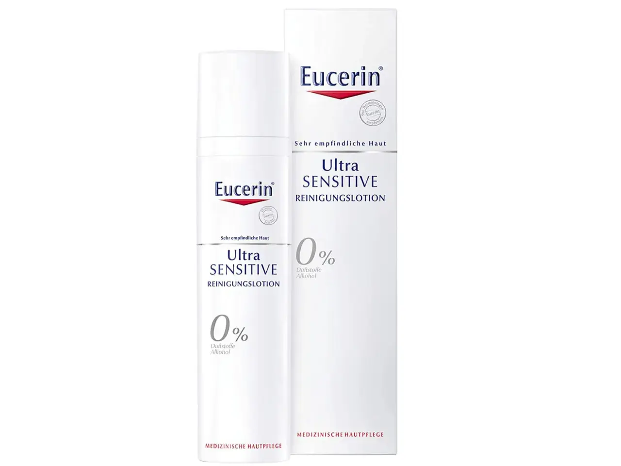 Eucerin Ultra Sensitive Reinigungslotion für sehr empfindliche Haut, ohne Duftstoffe und Alkohol. Hilft bei trockener fettiger Haut.