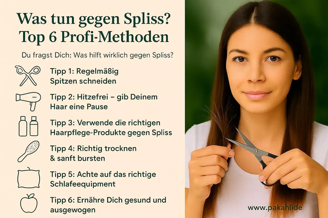 Frau schneidet sich die Spitzen, um Spliss zu bekämpfen. Die Liste zeigt 6 Profi-Methoden gegen Spliss.