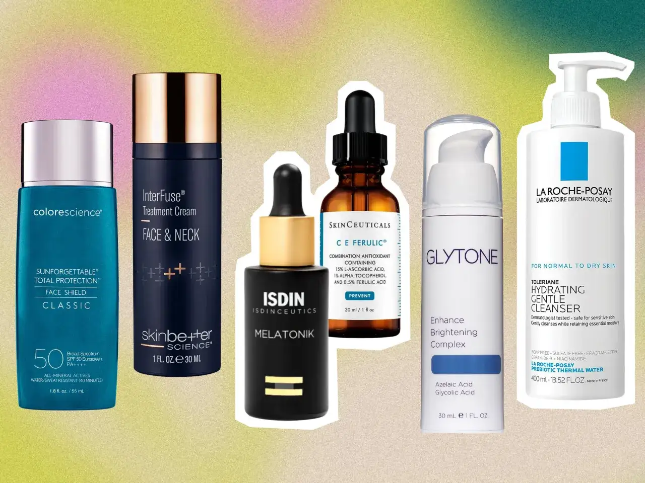 Hautpflegeprodukte, darunter ein Sonnenschutz, Gesichtscreme und Reinigungsmittel. Ein Produkt enthält Niacinamid, das auch in der Schwangerschaft sicher ist.
