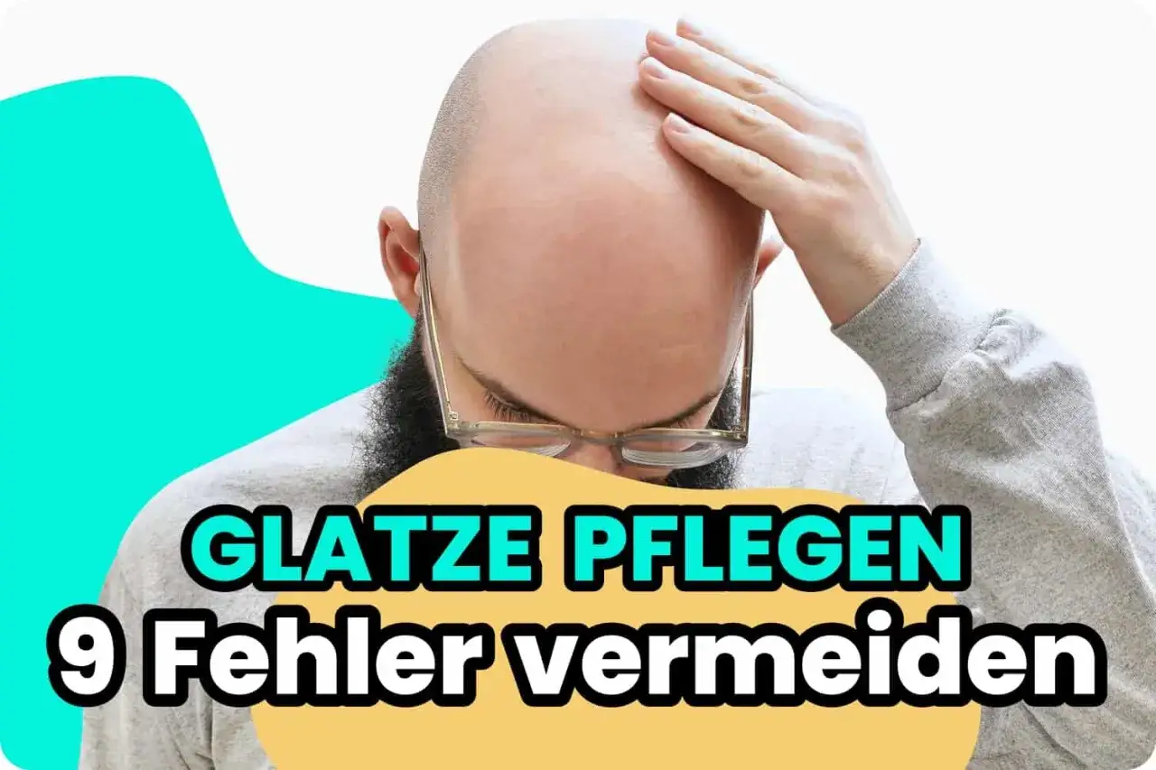 Mann mit Glatze, der sich die Stirn reibt. Text: 