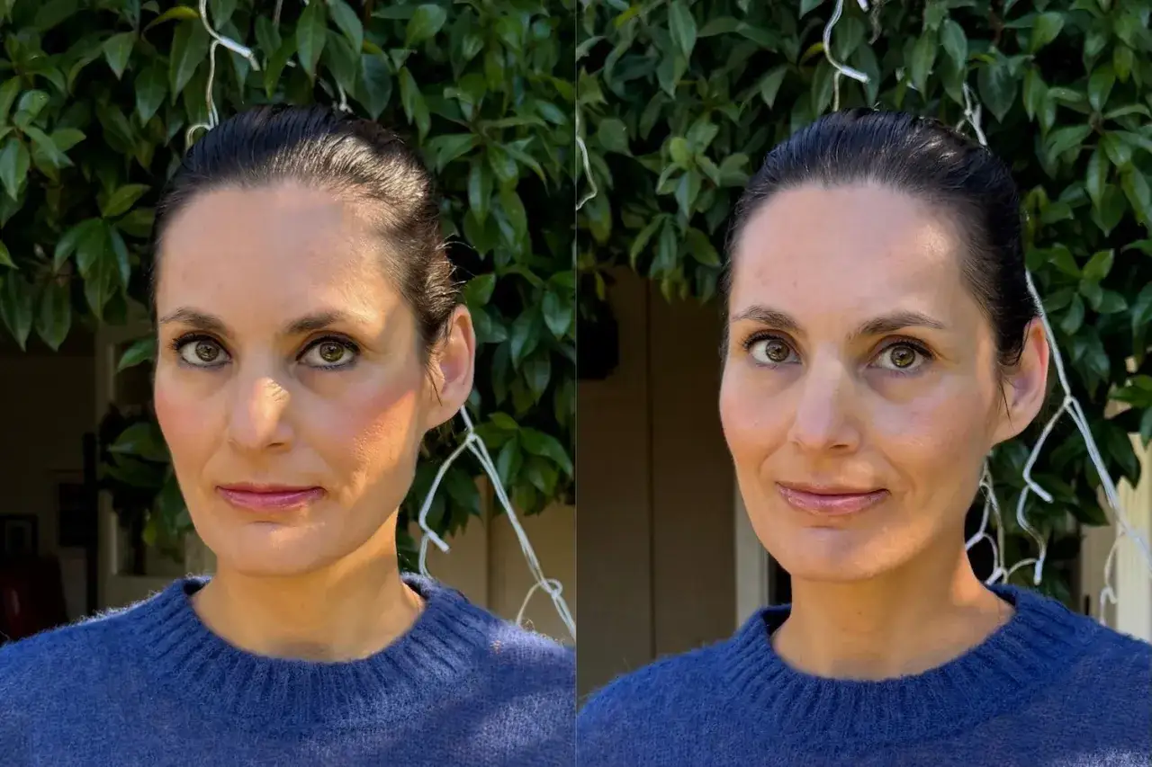 Vorher-Nachher-Vergleich: Make-up lässt Falten wegschminken und verleiht jugendliches Strahlen.