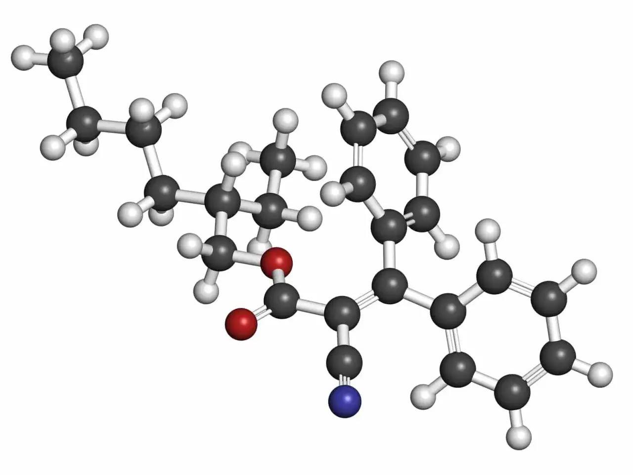 Molekülstruktur von Octocrylen, einem UV-Filter in Sonnencreme.